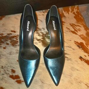 Steel-"blue-ish" Leather heels.